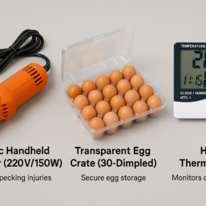 Combo: Poultry Egg Production Essentials (Electric Handheld Debeaker (220V/150W) + Transparent Egg Crate 30-Dimpled+ HTC Thermometer)