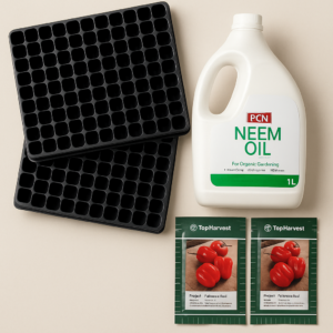 Spice & Grow Combo: Seed Trays, Neem Oil & Habanero Seeds