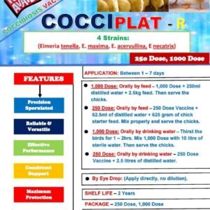 COCCIPLAT-R Coccidiosis Vaccine (Large Dose Vial |250 | 1000 ) + Transport Flask